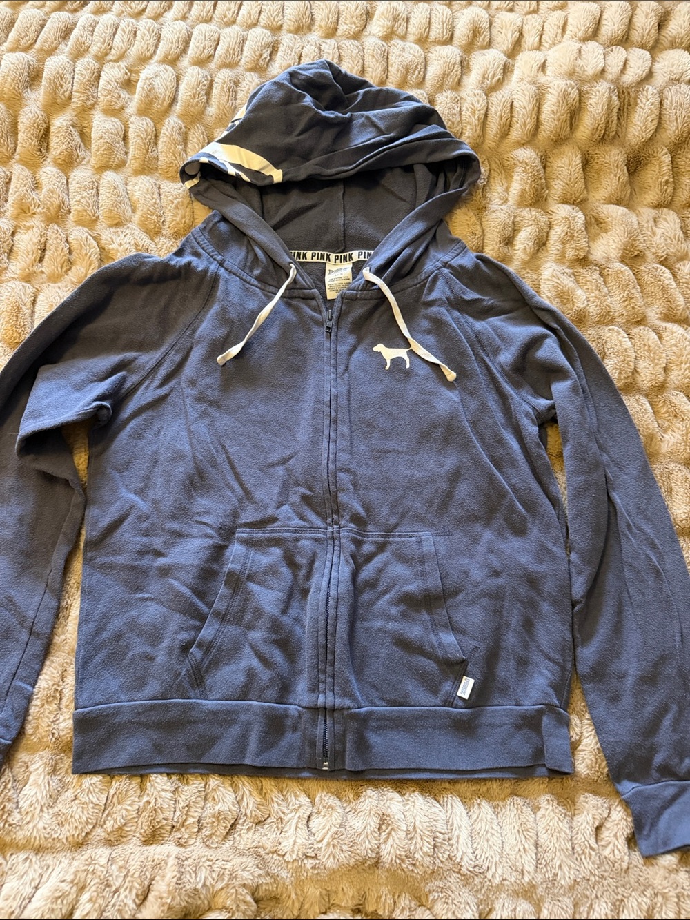 PINK Victoria's Secret Men's Slate Blue Full-Zip Hoodie
